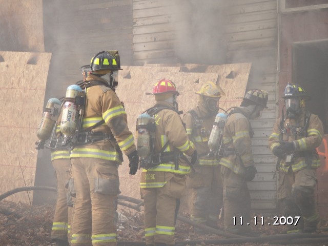 A Reese Engine crew preparing to enter into the building.  Photo taken by K. Townsley